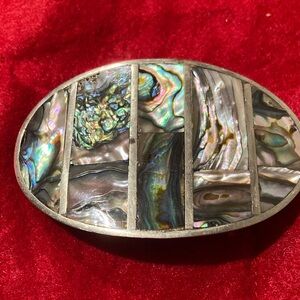 Oval Abalone Shell Inlay Belt Buckle - Iridescent